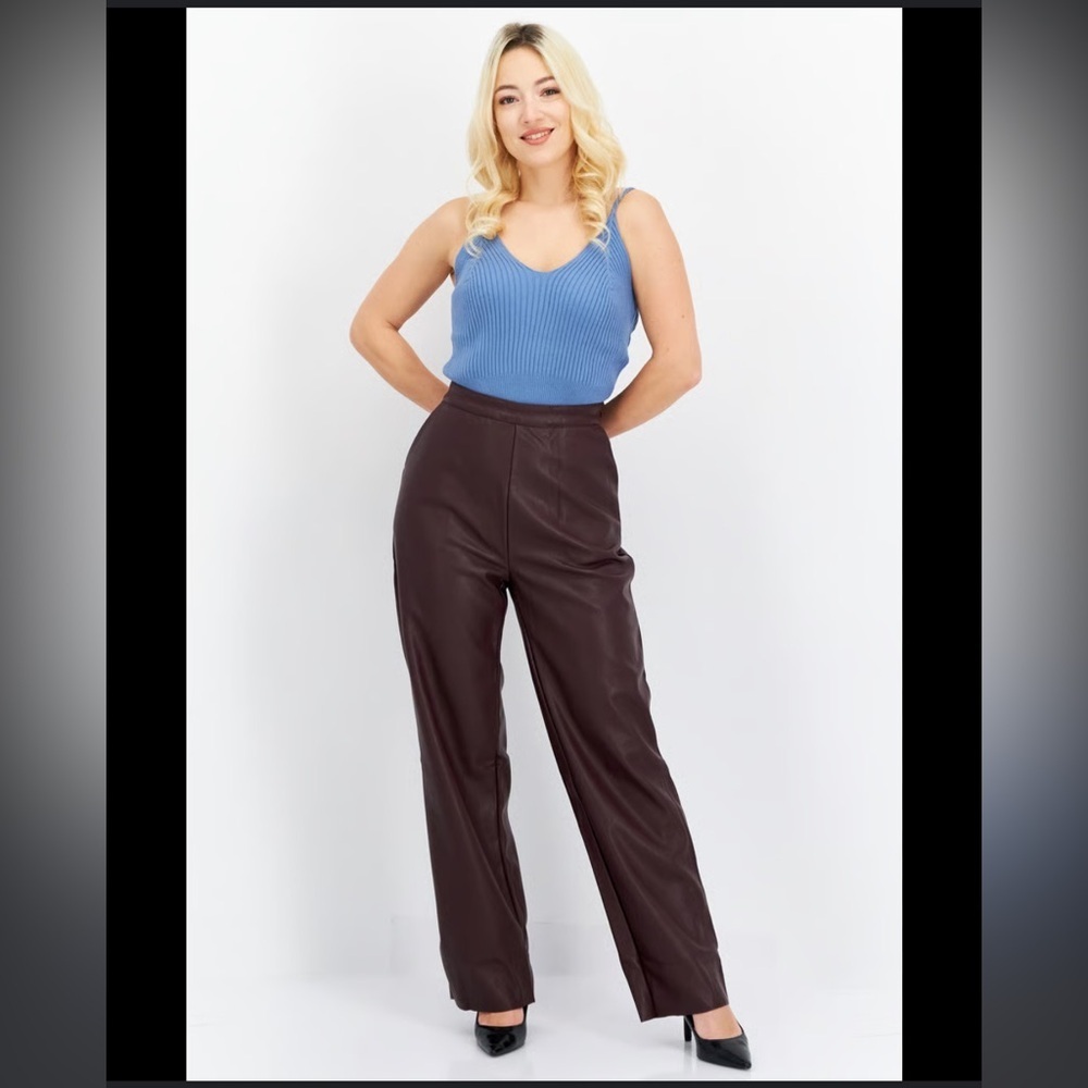 Women's Maroon Wide Leg Leather Pants Size Medium